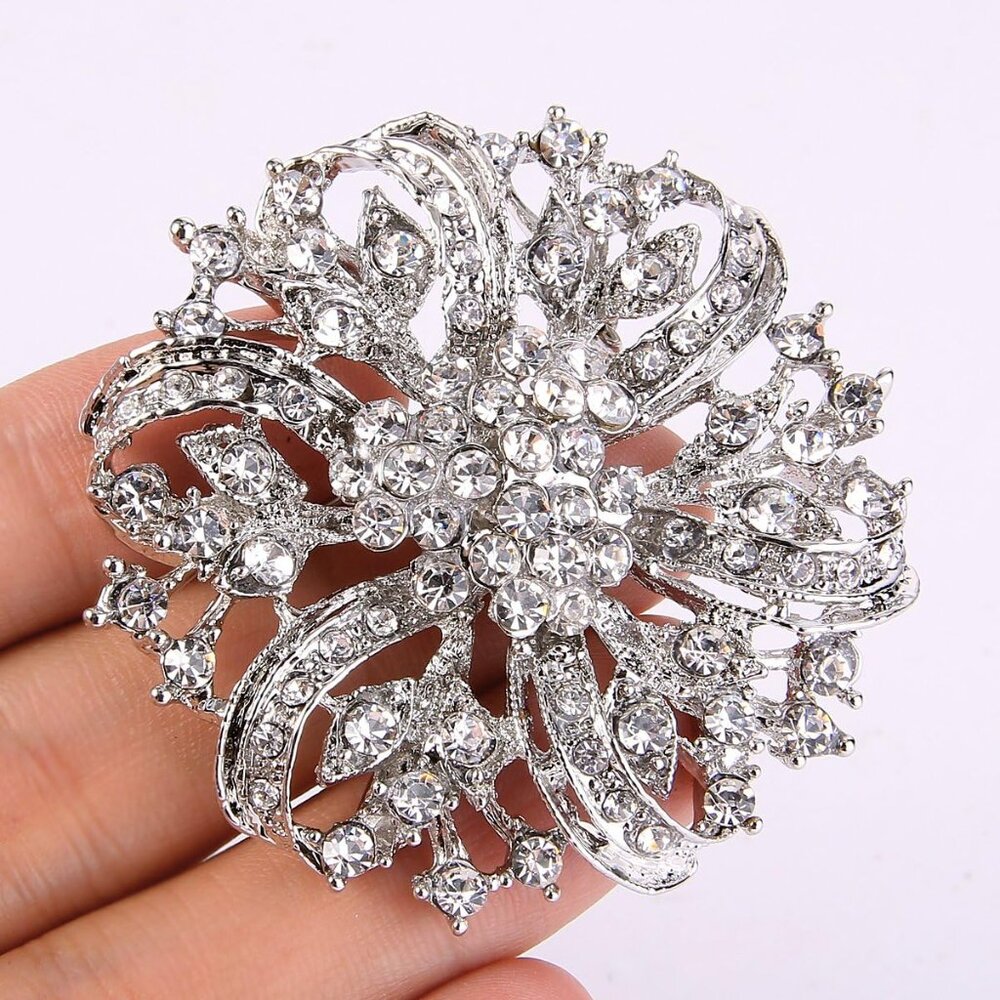 Austrian Crystal Vintage Inspired Bridal Flower Brooch Corsage - Picture 6 of 6